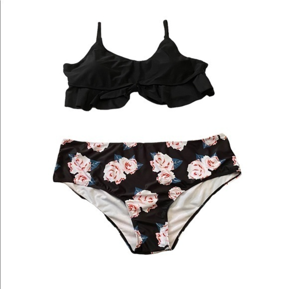 ROSEGAL Women’s Bikini 2 Piece Swimsuit Size 4X Bathing Suit Black/Pink Floral‎
